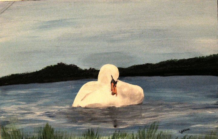 Painting titled "Cygne 1" by Claude Gascon, Original Artwork, Acrylic