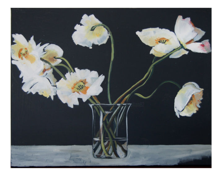 Painting titled "olson-w-poppies11x1…" by Caitlin Olson, Original Art, Oil