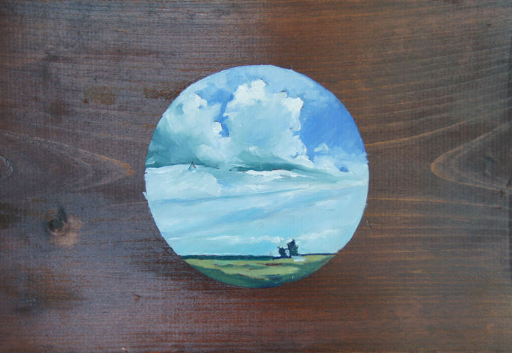 Painting titled "Circle Clouds 1" by Caitlin Olson, Original Art, Oil
