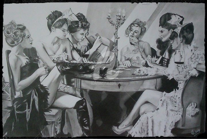Dibujo titulada "Partie de carte lib…" por C.G Dessins, Obra de arte original, Grafito