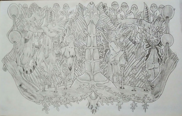 Drawing titled "Tuhamuuk" by Amorfo, Original Artwork, Pencil