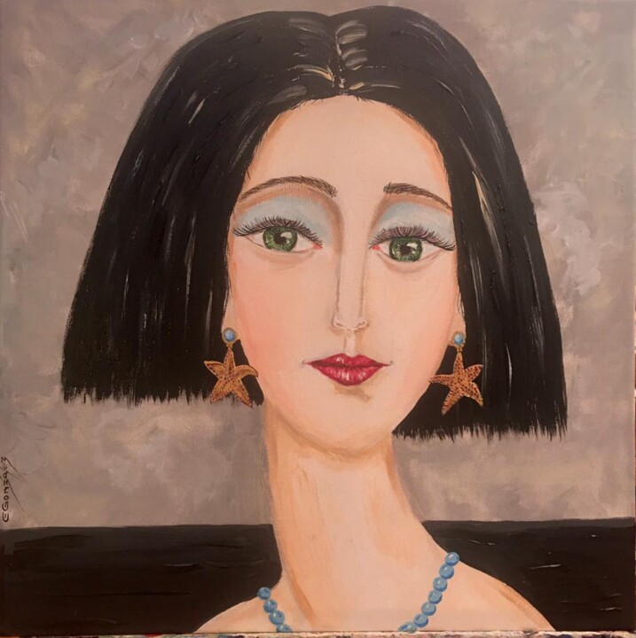 Pintura titulada "Mujer con zarcillos…" por Carlos Gonzalez, Obra de arte original, Acrílico Montado en Bastidor de camilla…