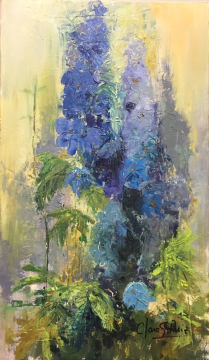 Peinture intitulée "flor azul" par Clara G Ruiz, Œuvre d'art originale