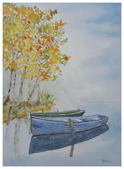 Peinture intitulée "Petit matin au bord…" par Christel Bous Legent, Œuvre d'art originale, Aquarelle