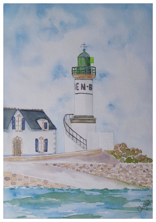 Peinture intitulée "Le phare de Men Bri…" par Christel Bous Legent, Œuvre d'art originale, Aquarelle