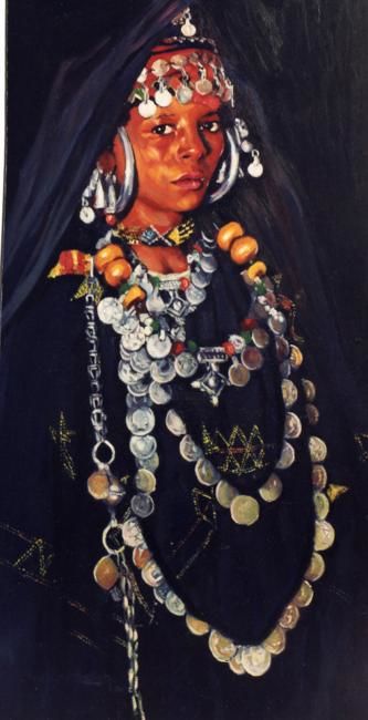 Peinture intitulée "Femme Berberé" par Salah Chabane, Œuvre d'art originale