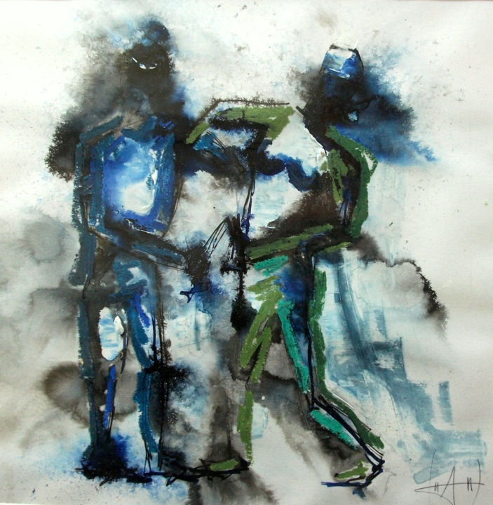 Painting titled "rencontre-harmonica…" by Chachapeala, Original Artwork