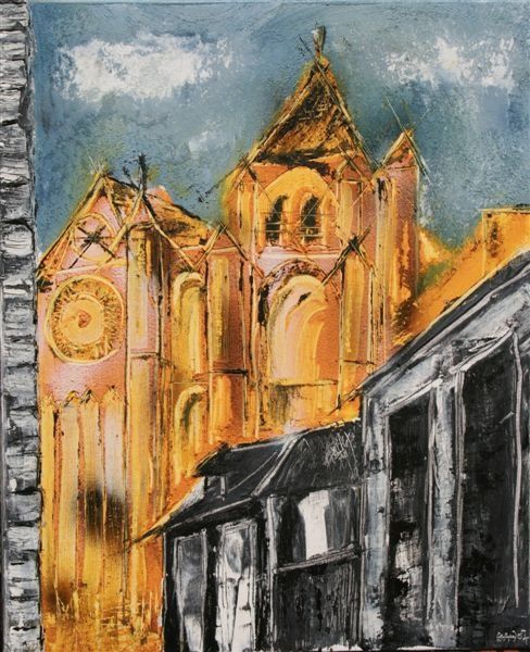 Pintura intitulada "cathédrale de Bourg…" por Chachapeala, Obras de arte originais