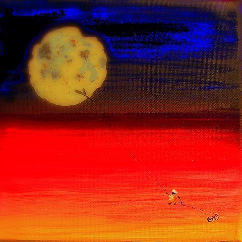 Peinture intitulée "la lune et son ami…" par Chachapeala, Œuvre d'art originale