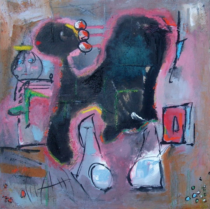 Painting titled "le chat noir de Gui…" by Chachapeala, Original Artwork, Acrylic