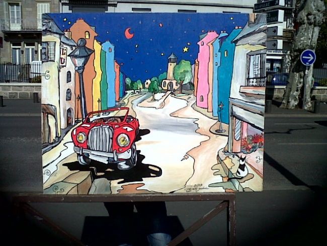 Painting titled "VOITURE ROUGE" by Chachat, Original Artwork, Oil