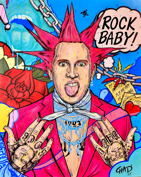 Painting titled "Rock Baby" by Chad Carothers (Chad Cantcolor), Original Artwork, Acrylic