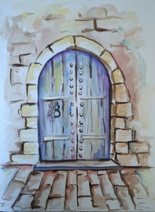 Malerei mit dem Titel "Porte ancienne 1" von Chafik Elfernani, Original-Kunstwerk, Aquarell