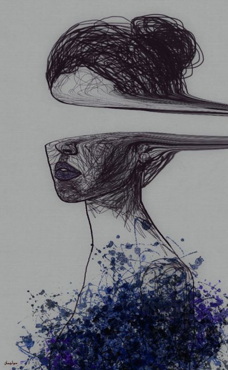 Dessin intitulée "Femme profonde" par Chaima El Rgragiya, Œuvre d'art originale, Crayon