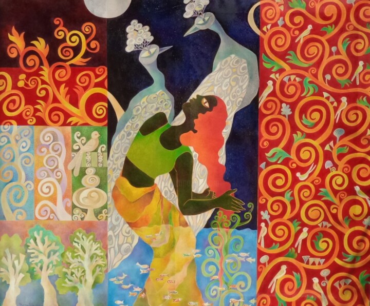 Картина под названием "Chasing her dreams" - Chaitali Chatterjee, Подлинное произведение искусства, Масло