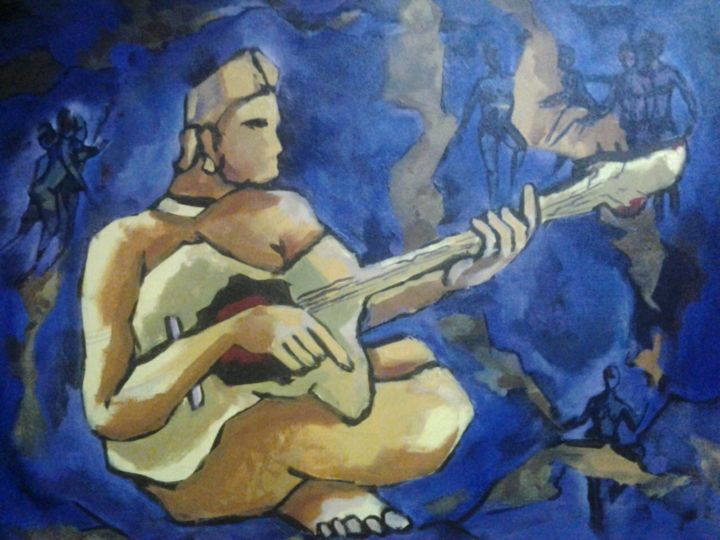 Pintura intitulada "guitar-player.jpg" por Chaitan Bhosale, Obras de arte originais