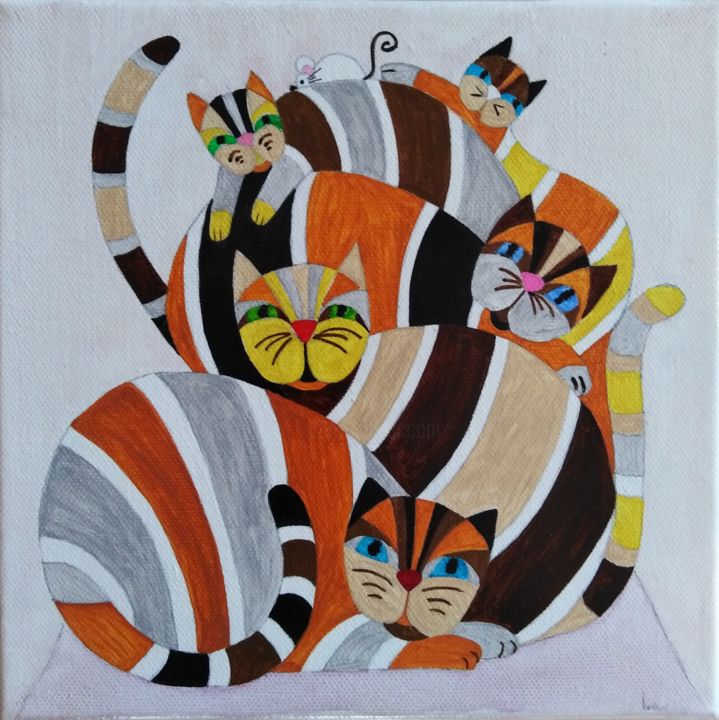 Peinture intitulée "Famille à la souris" par Chajoli Créations, Œuvre d'art originale, Gouache