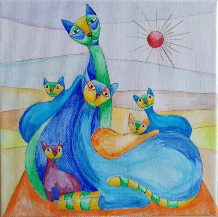Peinture intitulée "Chats du desert" par Chajoli Créations, Œuvre d'art originale, Gouache