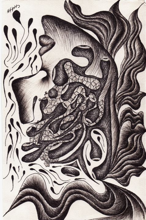 Drawing titled "recuerdos del deseo" by Chako Ojo, Original Artwork, Ballpoint pen