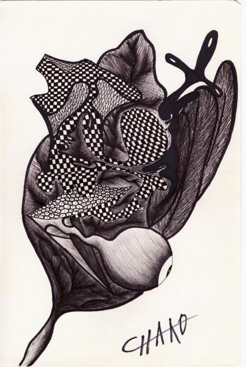 Tekening getiteld "flor de sapo" door Chako Ojo, Origineel Kunstwerk, Balpen