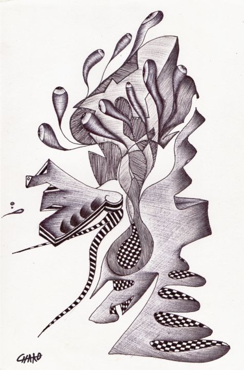 Drawing titled "medusa es ciega" by Chako Ojo, Original Artwork, Ballpoint pen