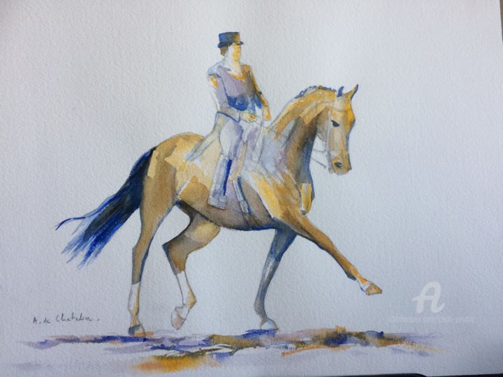 Painting titled "Dressage, trot" by Chali, Original Artwork, Watercolor