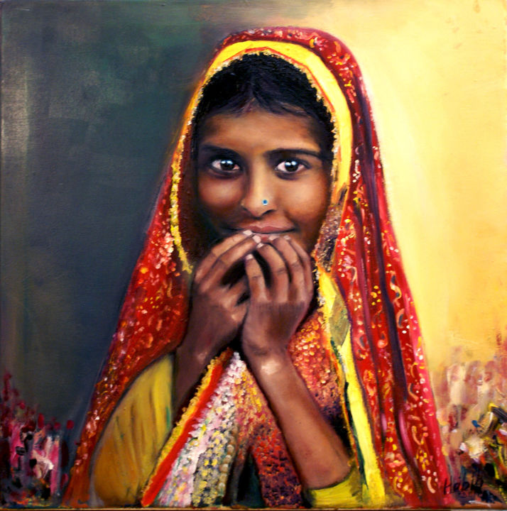 Peinture intitulée "la petite Indira.jpg" par Existence, Œuvre d'art originale