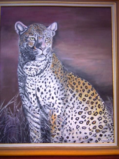 Painting titled "Le léopard attentif" by Françoise Chambron, Original Artwork