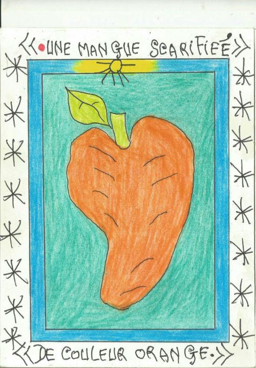 Dessin intitulée "Une mangue sacrifié…" par Frédéric Bruly Bouabré, Œuvre d'art originale