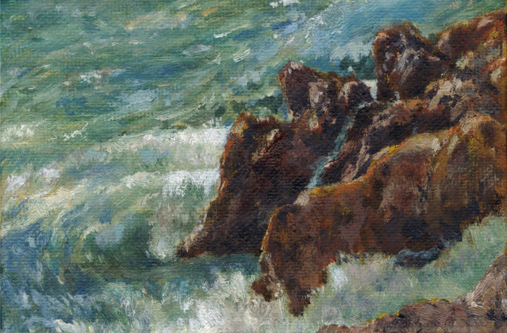 Painting titled "Rochers à Nice" by C H A M P, Original Artwork, Oil