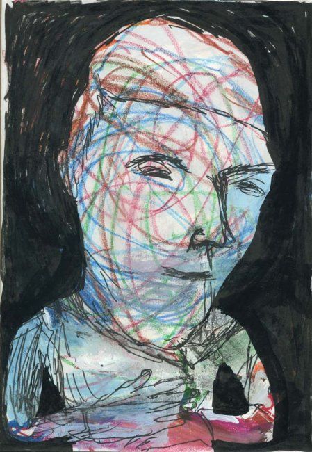 Peinture intitulée "Face gribouillée" par Rémi Champseit, Œuvre d'art originale