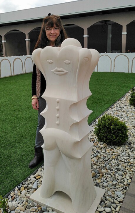 Sculpture intitulée "Mutation, face arri…" par Chan Mengal, Œuvre d'art originale, Pierre