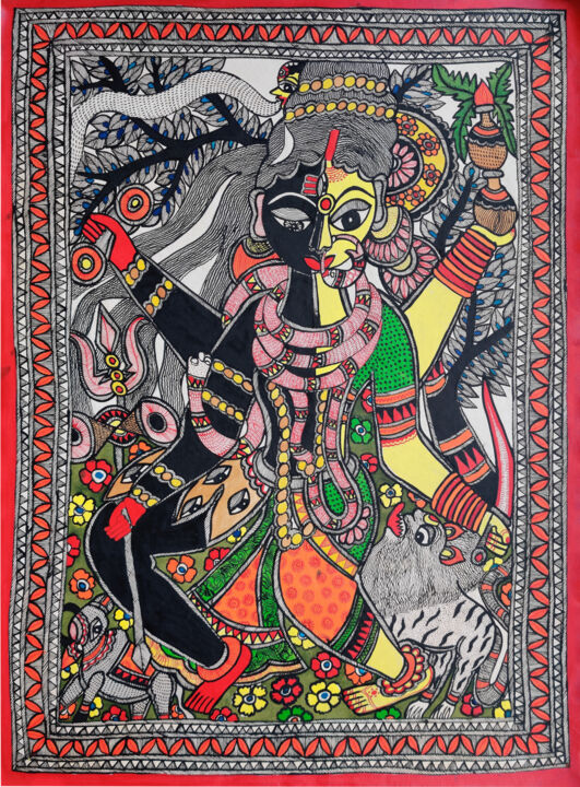 Malerei mit dem Titel "Madhubani Painting…" von Chandrakala Devi Deve, Original-Kunstwerk, Acryl