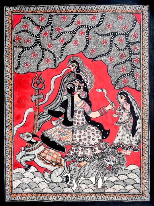 Peinture intitulée "Madhubani Painting" par Chandrakala Devi Deve, Œuvre d'art originale, Acrylique