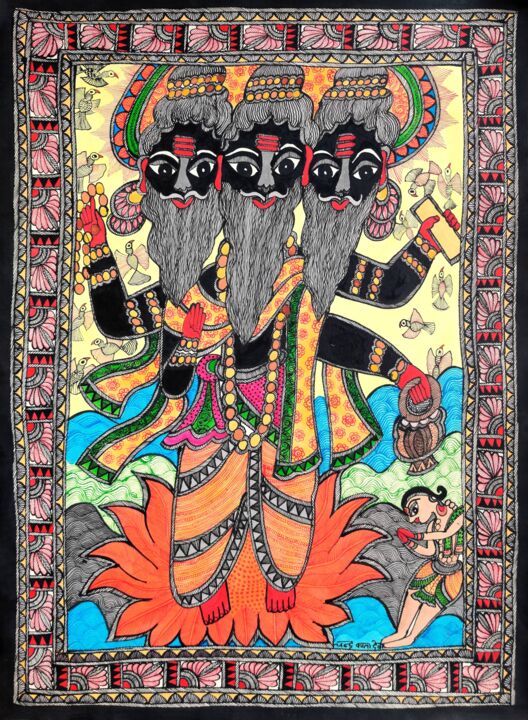 Картина под названием "Madhubani Painting…" - Chandrakala Devi Deve, Подлинное произведение искусства, Акрил