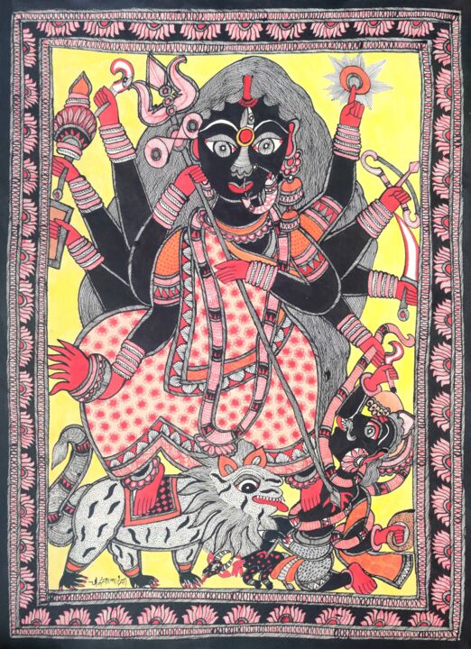 Pittura intitolato "Madhubani Painting…" da Chandrakala Devi Deve, Opera d'arte originale, Acrilico