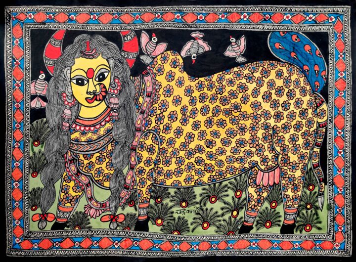Pintura titulada "Madhubani Painting…" por Chandrakala Devi Deve, Obra de arte original, Acrílico