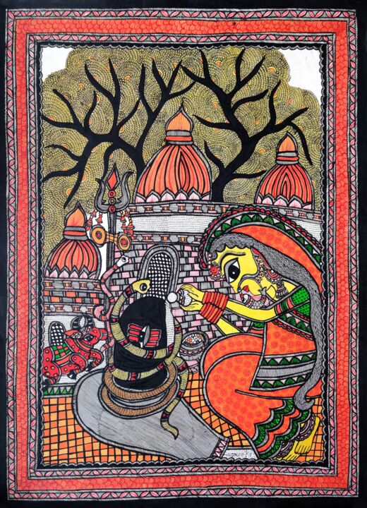 Pintura titulada "Madhubani Painting…" por Chandrakala Devi Deve, Obra de arte original, Acrílico