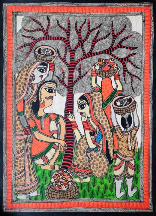 「Madhubani Painting…」というタイトルの絵画 Chandrakala Devi Deveによって, オリジナルのアートワーク, アクリル