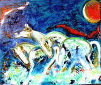 Pintura titulada "Green horses" por Narayanan Ramachandran, Obra de arte original