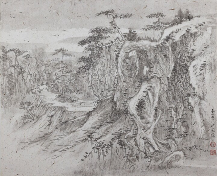 Pittura intitolato "<仿古山水之一 >" da Chang Wang Yu, Opera d'arte originale, Inchiostro