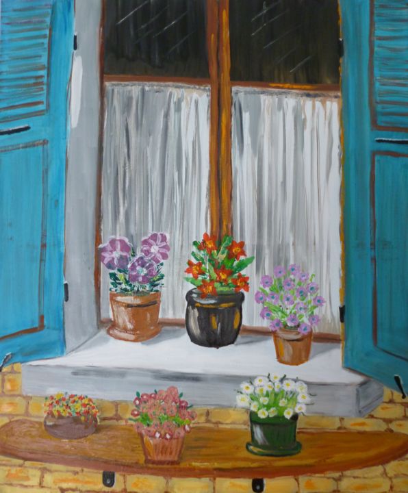 Peinture intitulée "bord de fenêtre" par Chantal Braboszcz, Œuvre d'art originale, Huile