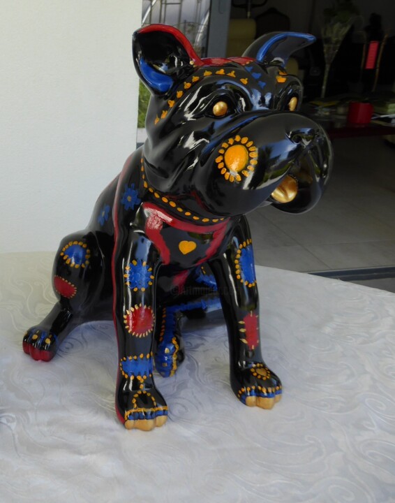 Escultura titulada "chien bagarreur" por Chantal Derderian Christol, Obra de arte original, Resina