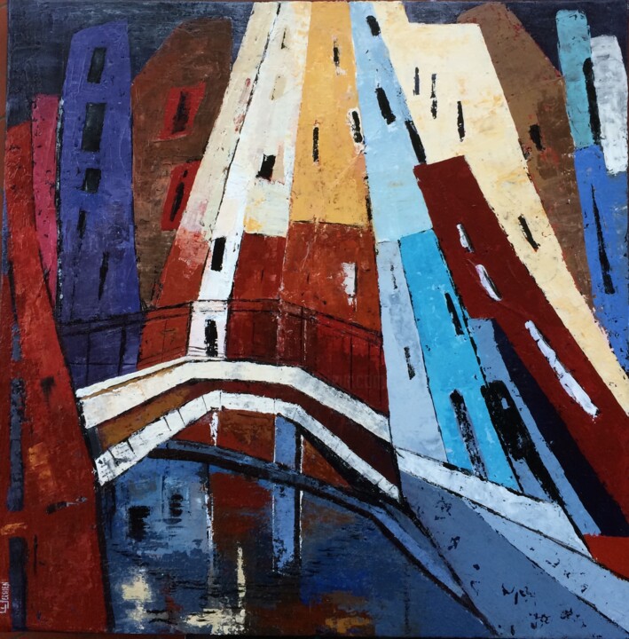 Ζωγραφική με τίτλο "Pont de Venise" από Chantal Derrien, Αυθεντικά έργα τέχνης, Ακρυλικό