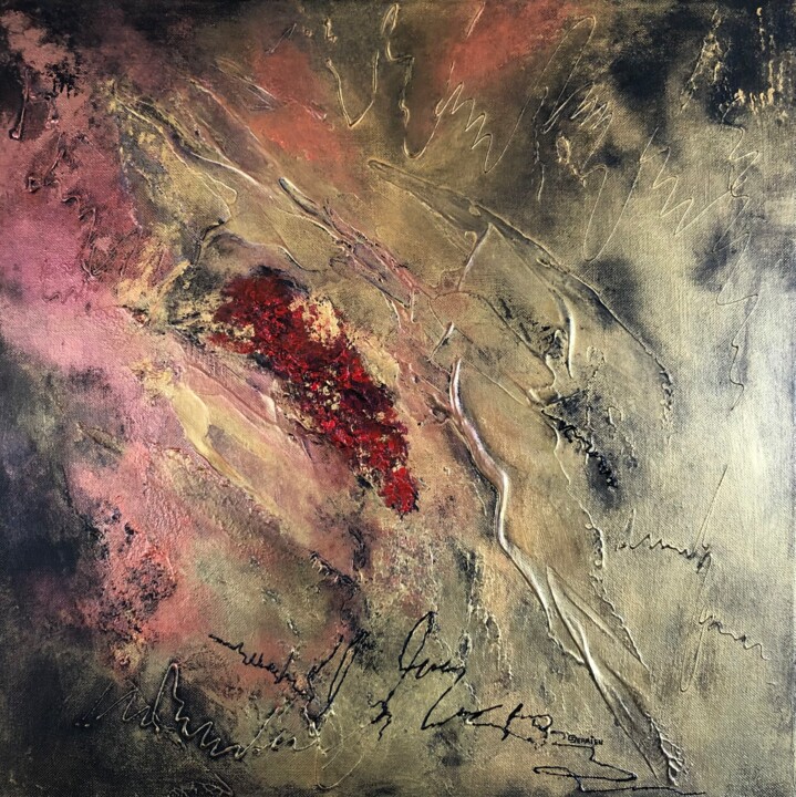 Painting titled "Coeur rouge" by Chantal Derrien, Original Artwork, Acrylic