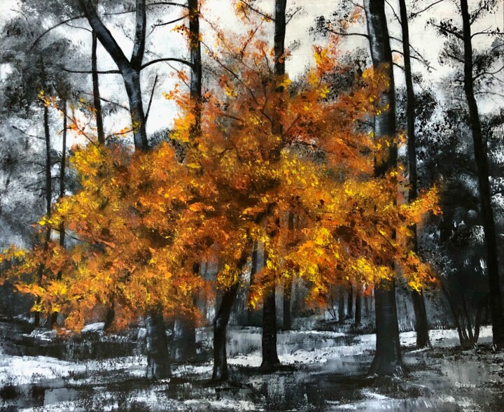 Peinture intitulée "L'automne" par Chantal Derrien, Œuvre d'art originale, Acrylique