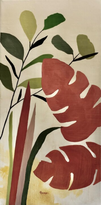 Peinture intitulée "Feuilles rouges" par Chantal Derrien, Œuvre d'art originale, Acrylique