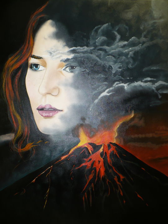Картина под названием "Volcan" - Chantal Duplessis, Подлинное произведение искусства, Масло
