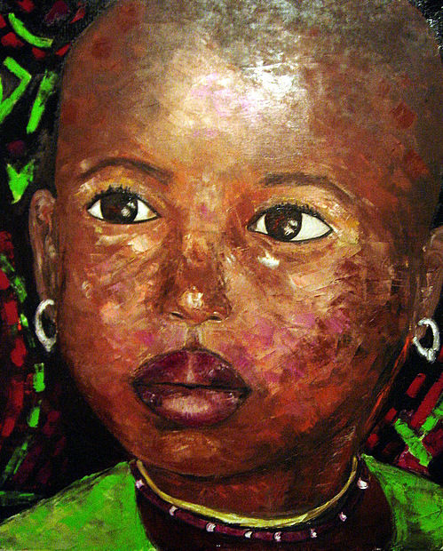 Painting titled "INNOCENCE" by Chantal Eymes, Original Artwork, Oil Mounted on Wood Stretcher frame