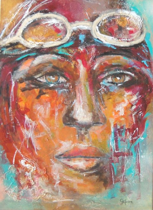 Malerei mit dem Titel "Portrait " Bessie C…" von Chantal Gm, Original-Kunstwerk, Acryl